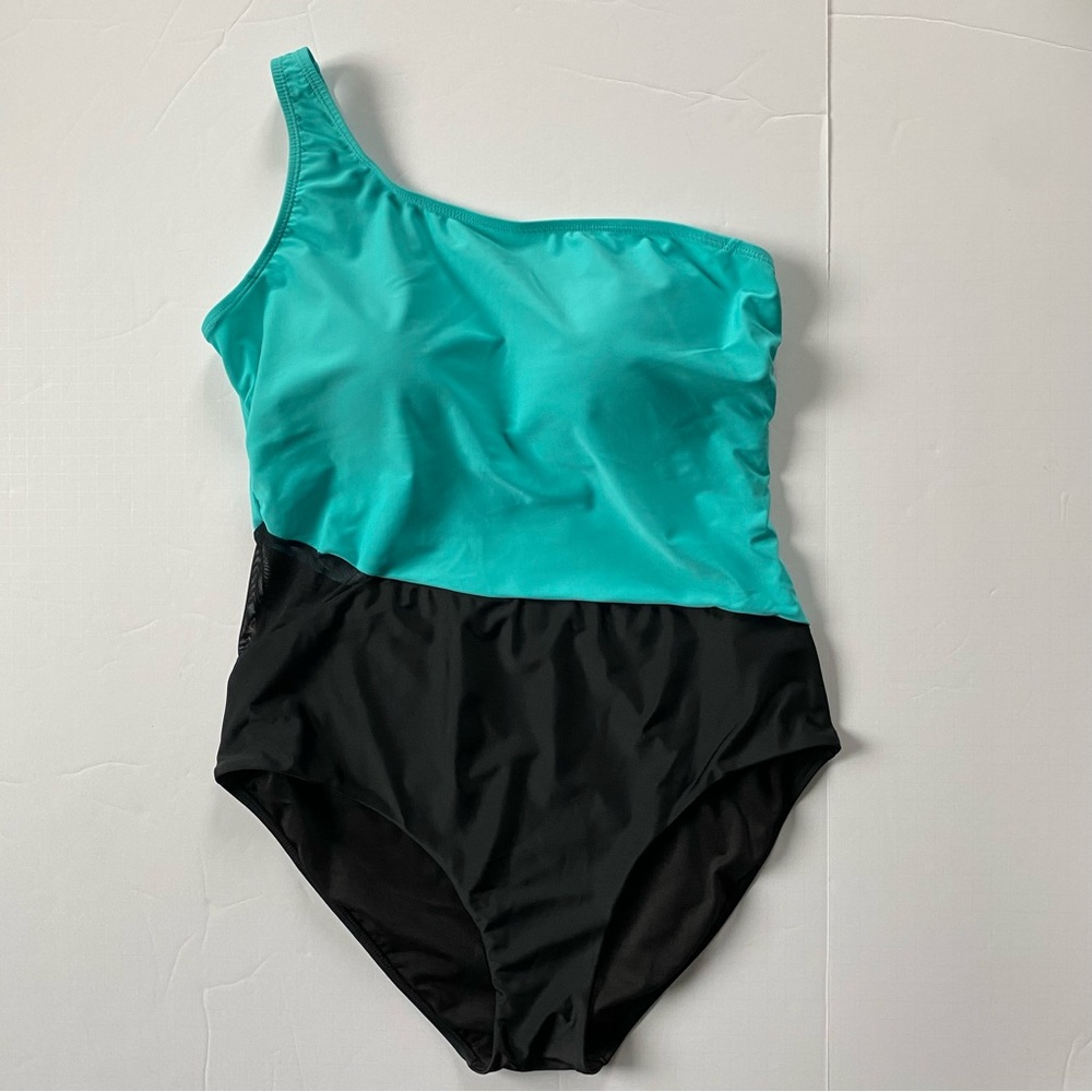 Meet Curve Swimsuit Size Large One Piece Women's Black Green Colorblock Swim